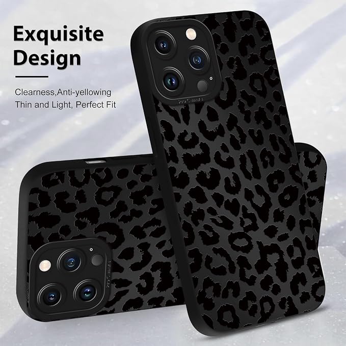 Cute Black Cheetah Print Phone Case for iPhone 13 Pro Max 6.7" | Aesthetic Leopard Pattern Design Cover Full Camera Lens Protective Shockproof Soft Slim TPU Funda for Men Women Girls - Image 4