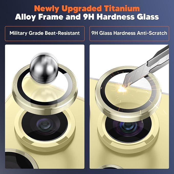Hoerrye for Samsung Galaxy S24 Ultra Camera Lens Protector, Case-Friendly, Ultra-HD 9H Tempered Glass Screen Protector, Anti-Scratch, Space Titanium Military-Grade Drop Protection, Titanium Yellow - Image 5