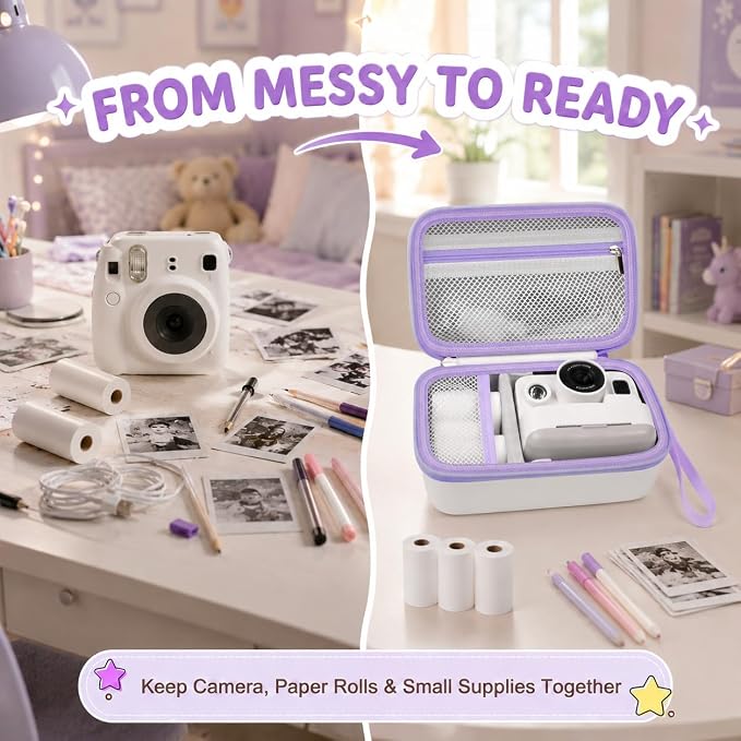 Kids Instant Print Camera Case for DYLANTO for ESOXOFFORE Cameras | Portable Digital Camera Case Organizer for ETIKEZ for YTETCN for DUDUDRAGON with Pocket for Accessories (Box Only)-White - Image 3