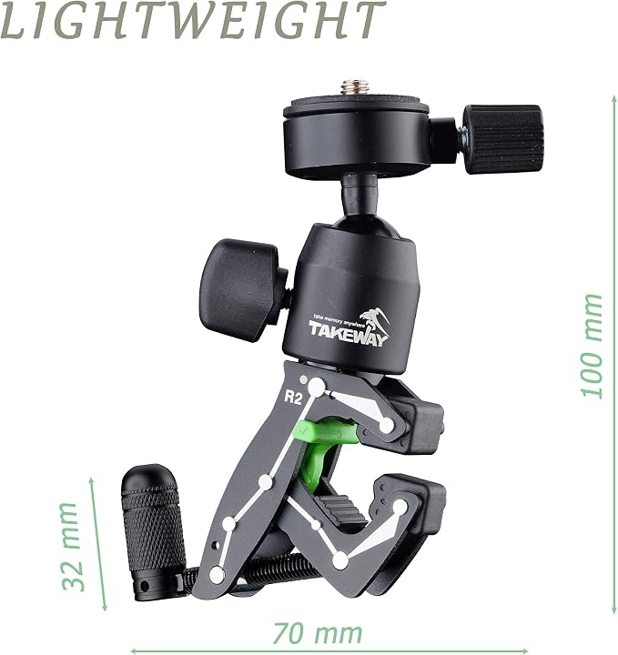 Adjustable Camera Clamp Mount with 360°Rotatable Mini Ball Head and 1/4" Screew Quick Release Tabletop C Clampod Bar Clamp for GoPro/Brinno/DSLR/MILC/SLR Camera and More Action Camera - Image 7