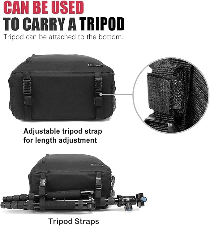 Cwatcun Professional Camera Backpack - Waterproof DSLR/SLR/Mirrorless Camera Case - Compatible with Sony, Canon, Nikon - Large Black - Image 7