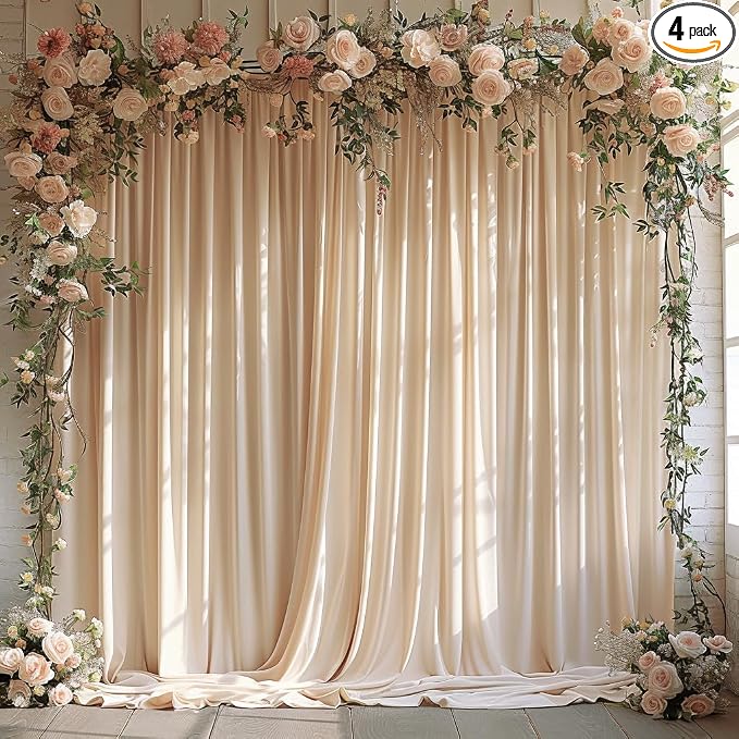 20x10ft Wrinkle Free Cream Backdrop Curtain for Parties Soft Fabric Drapes Wedding Curtain Backdrop for Birthday Party Decorations Background for Photography 5x10ft,4 Panels by ESGOTBME