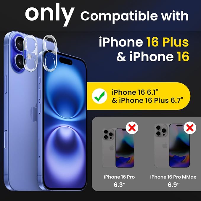 3PCS Rear Back Camera Lens Protector Tempered Glass for iPhone 17/16/16 Plus - HD Clear Full Coverage Guard - Image 2