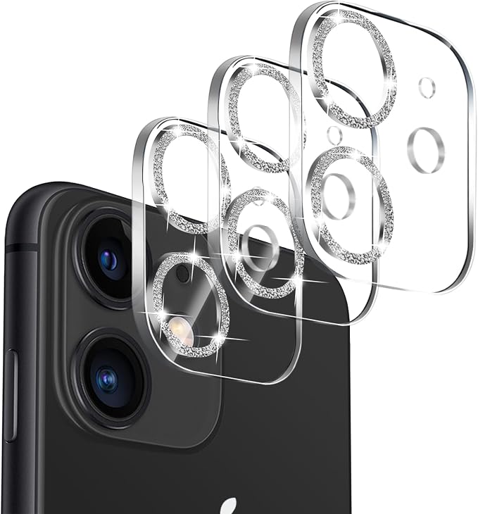 【3 Pack】Dengduoduo Camera Lens Protector for iPhone 11 & iPhone 12 Mini,Glitter Bling Sparkle Ultra HD, Tempered Glass, 13H Hardness, Anti-Scratch, Case Friendly, Easy to Install [No Affect on Night by Dengduoduo