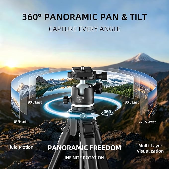 72" Travel Tripod for Camera and Phone, Lightweight Aluminum Tripod with Arca Ball Head, Phone Holder, Quick-Release Plate, Wireless Remote & Carry Bag for DSLR Smartphone Video Recording - Image 4