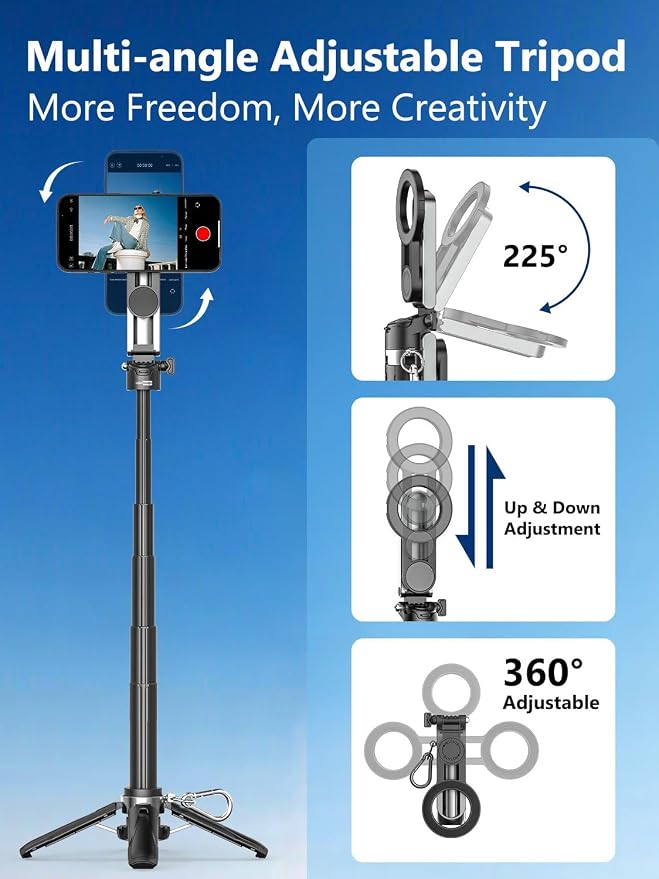 Magnetic Mini Selfie Stick for iPhone with Light (MPT-02) | 4 In 1 Portable Pocket Selfie Stick Tripod for iPhone & Android with Rechargeable Remote, Removable Phone Clip - Image 6