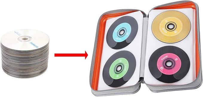 UENTIP 96 Capacity CD Case,Portable DVD Hard Plastic Case Holder CD Organizer Wallet Protective DVD Storage (96, Orange) - Image 6