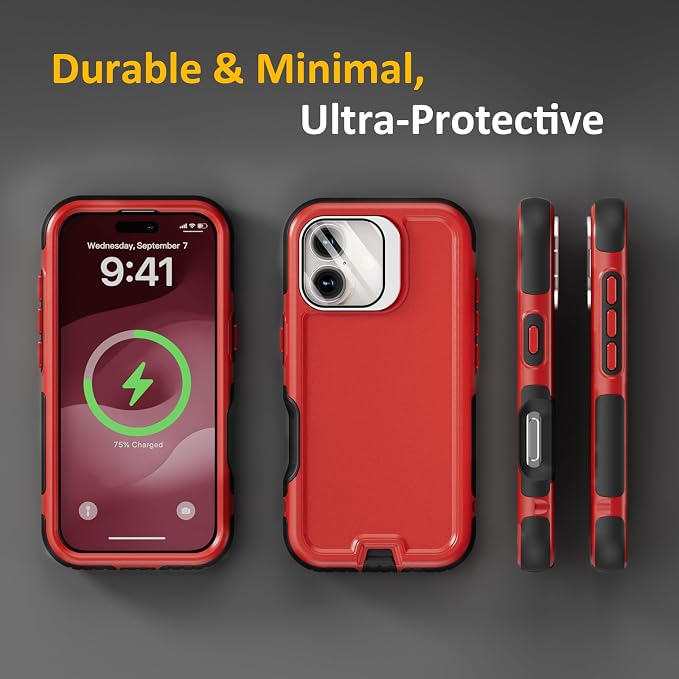 Follaroma Magnetic for iPhone 17 Case with Camera Cover Stand, Red, 6.3" | Built-in Glass Camera Cover Stand,Compatible with MagSafe,Heavy Duty Shockproof Protective,Military-Grade Anti-DropDual Case - Image 8