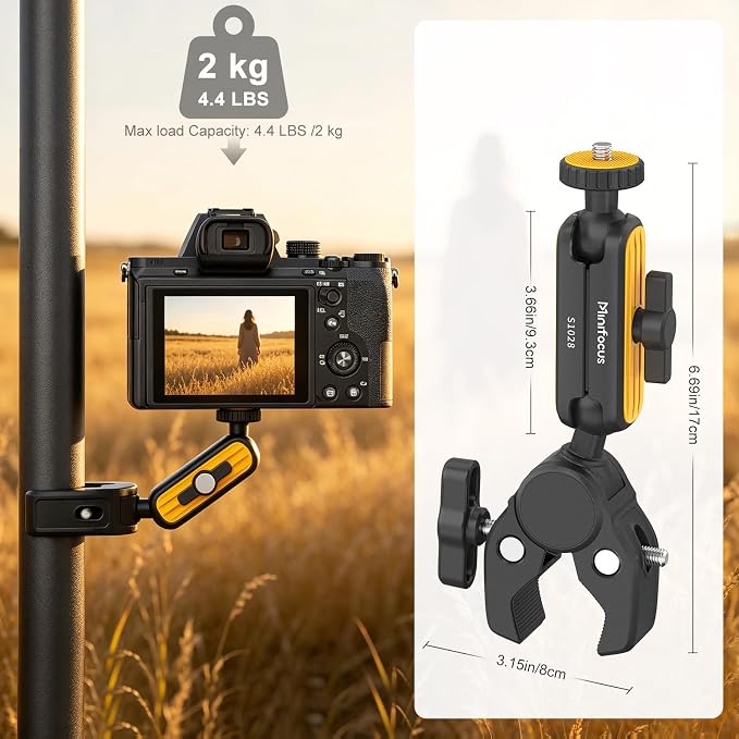 MINIFOCUS Super Clamp with 360° Dual Ball Head Magic Arm, 1/4" Thread Screw, Action Camera Clamp Mount Adapter for DSLR, Monitor, Action,Insta360 for Desk Tripod Tube Crossbar Bike/Motorcycle - Image 2