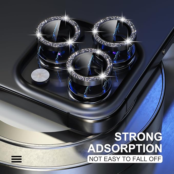 Choiche for iPhone 15 Pro/iPhone 15 Pro Max Camera Lens Protector | Ultra HD, Bling 9H Tempered Glass Camera Cover Screen Protector Metal Ring Decoration Accessories (Glitter-Black) - Image 6