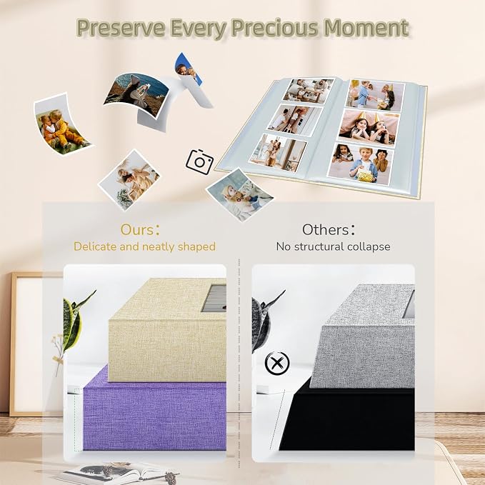 popotop Photo Album 4x6-300 Photos Linen Cover Photo Books with 300 Horizontal Pockets,Slip-in Picture Albums for Family Wedding Anniversary Baby Vacation Pictures - Image 5
