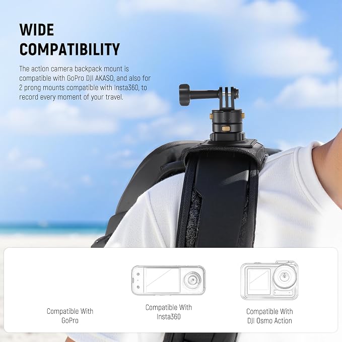 NEEWER Backpack Shoulder Chest Strap Mount Compatible with GoPro DJI Insta360 Action Cameras, 360° Camera Backpack Clip Holder Quick Release & One Toggle Switch for Photography Video Recording, GP63 - Image 2