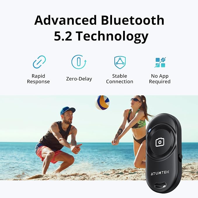 ATUMTEK Camera Remote Shutter for iPhone and Android Smartphones (2 Pack), Wireless Phone Remote Control Selfie Button for Photos and Videos (Bluetooth 5.2), Wrist Strap Included, Black Stylish - Image 2