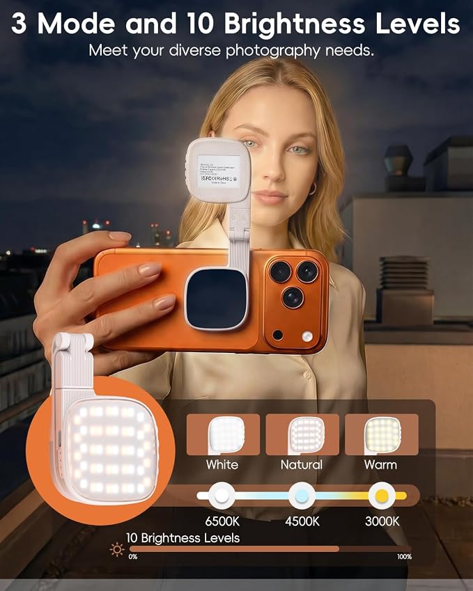 Magnetic Selfie Light for Video Calls, 360° Foldable Ring Light with 3 Colors & Dimmable Brightness, 1000mAh, MagSafe Compatible with iPhone 17-12 & All Phones for Zoom/TikTok/Selfie（White） - Image 2