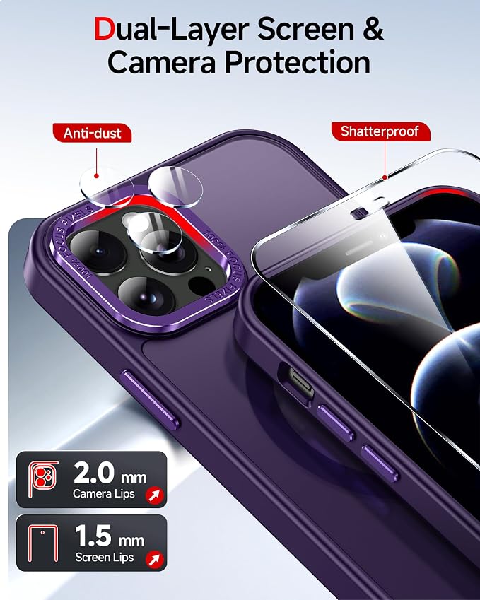 LeYi for iPhone-12-Pro-Max Case Purple:[ Screen Protector X2+ Camera Cover X2] Compatible with Magsafe i Phone 12Pro Promax Fundas para iohone 12 Pro Max Magnetic Protective Rugged Women Man, Purple - Image 3