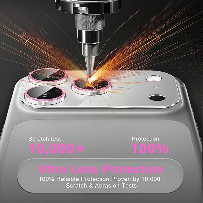 2 Pack for iPhone 17 Pro Camera Lens Protector | Bling Tempered Glass 9 Hardness,Anti-Scratch High Definition Camera Screen Protector (Pink) - Image 4