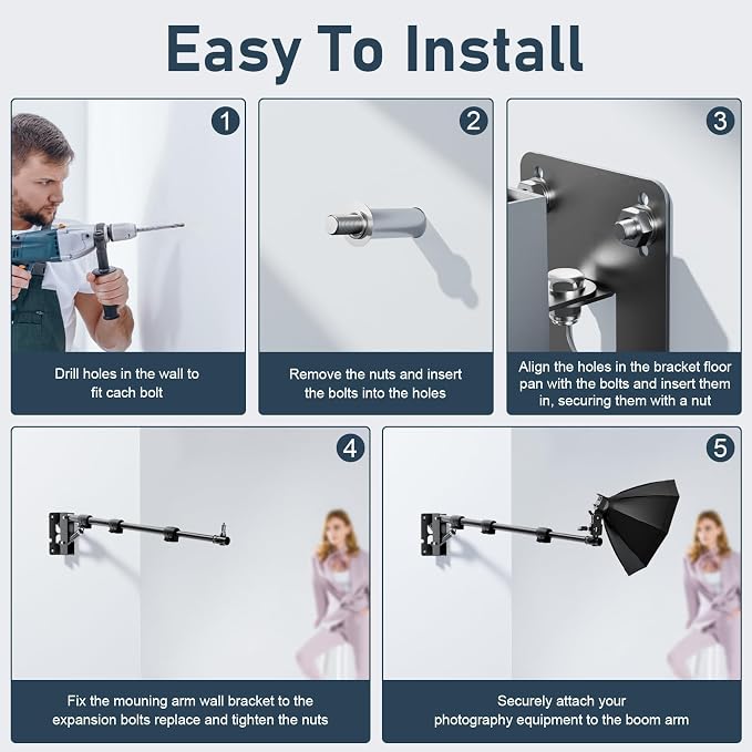 Anautin Ring Light Mount - Wall Mount Triangle Boom Arm.43inch/110cm - Image 2