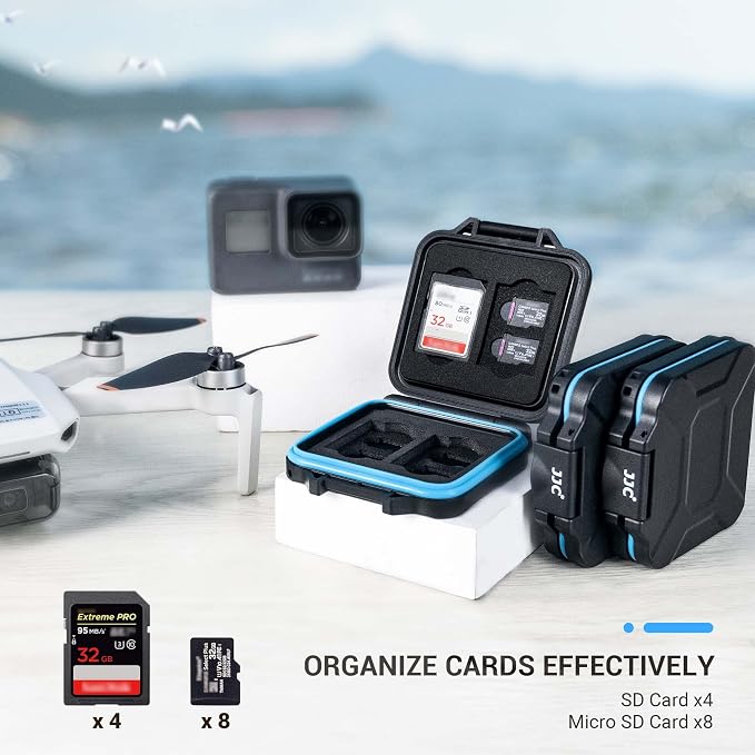 JJC Small SD Card Case Holder for 4 SD & 8 Micro SD Memory Cards | 12 Slots, Slim & Lightweight Design, Water-Resistant & Shockproof, Soft EVA Interior, Includes Wrist Strap, Easy to Carry - Image 2