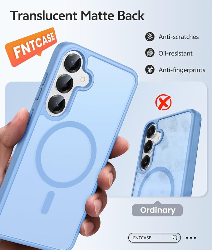 FNTCASE for Samsung Galaxy S25/S24 Plus Case, Fit Magsafe, Screen Protector | Translucent Matte Magnetic Back, 14FT Military Grade Drop Protection, Shockproof Protective Phone Cover, Light Blue - Image 6