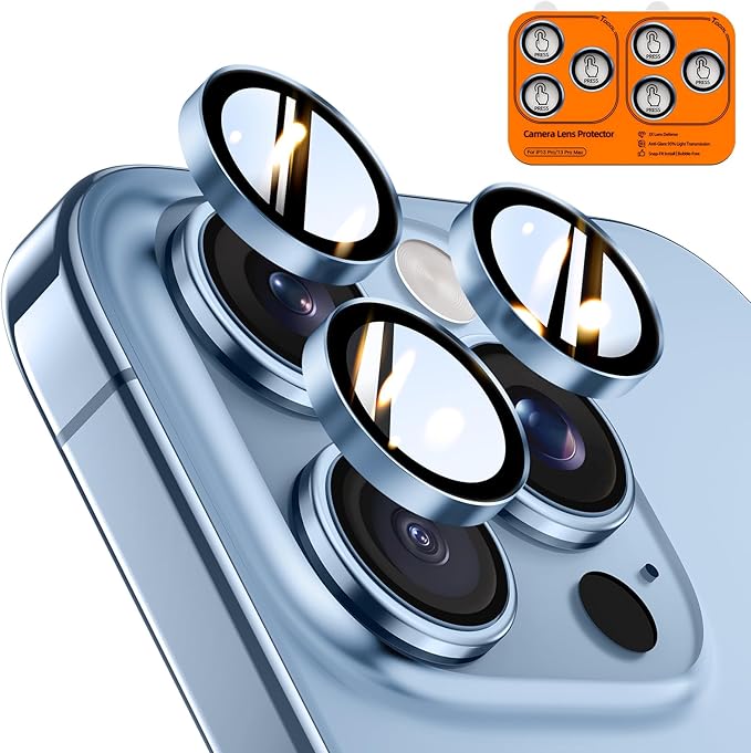 TOCOL Camera Lens Protector for iPhone 13 Pro Max/iPhone 13 Pro Tempered Glass HD Individual Scratch Resistant Camera Cover Accessories Case Friendly 2 Pack（Sierra Blue） by TOCOL