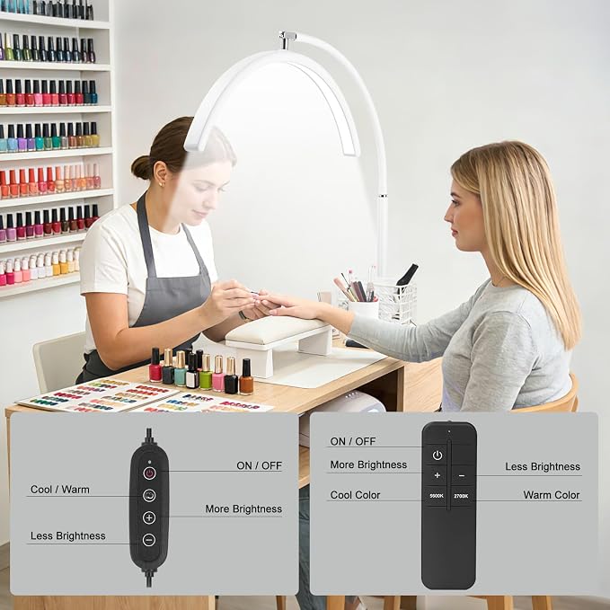 Half Moon LED Floor Light - Professional Shadow-Free Lamp for Lash Techs, Estheticians & Tattoo Artists | Remote Control & Dimmable for Eyelash Extensions, Nail Art, Home & Office - Image 4