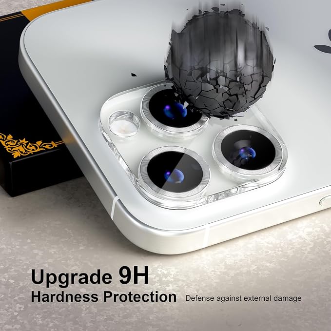 for 6 Pack iPhone 15 Pro/iPhone 15 Pro Max Camera Lens Protector [Drop Protection] [Case Friendly] [Easy Installation] 9H Tempered Glass Camera Screen Protector Cover, CD Silver - Image 3