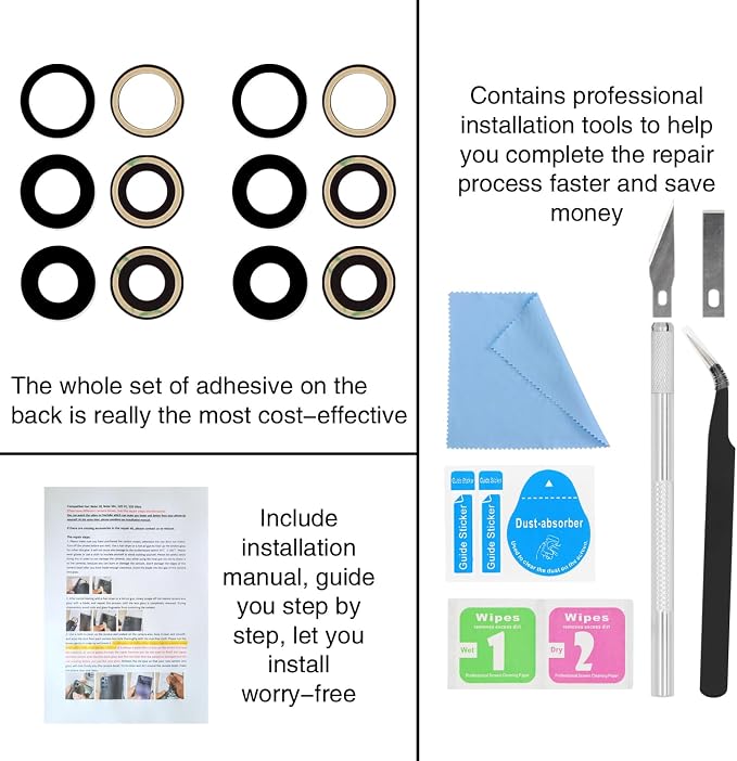 2PCS ASDAWN Back Rear Camera Lens Glass Replacement for iPhone 16 Pro Max and 16 Pro Camera Glass Lens Replacement with Pre-Installed Adhesive + Repair Tool Kit + Installation Manual - Image 7
