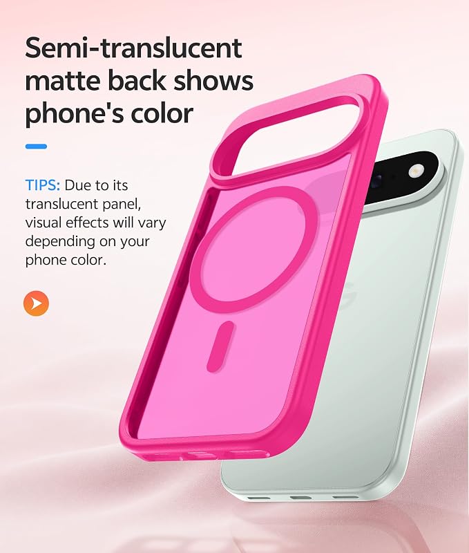 FNTCASE for Google Pixel 11 Pro XL Case, Fit for Magsafe, Screen Protector | Translucent Matte Magnetic Back, 14FT Military Grade Drop Protection, Shockproof Protective Phone Cover, Hot Pink - Image 5