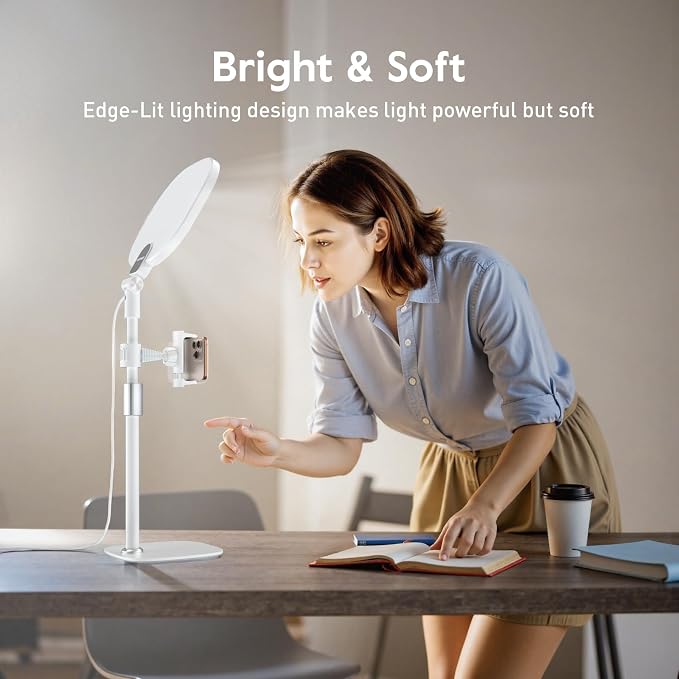 Video Conference Lighting for Zoom with Stand, 30 Modes, CRI>98 | Edge-lit Eye-care Full-screen Ring light, Dimmable with 360° Stand, Memory Func for Zoom, Video Calls, Live Streams, Webcam - Image 4