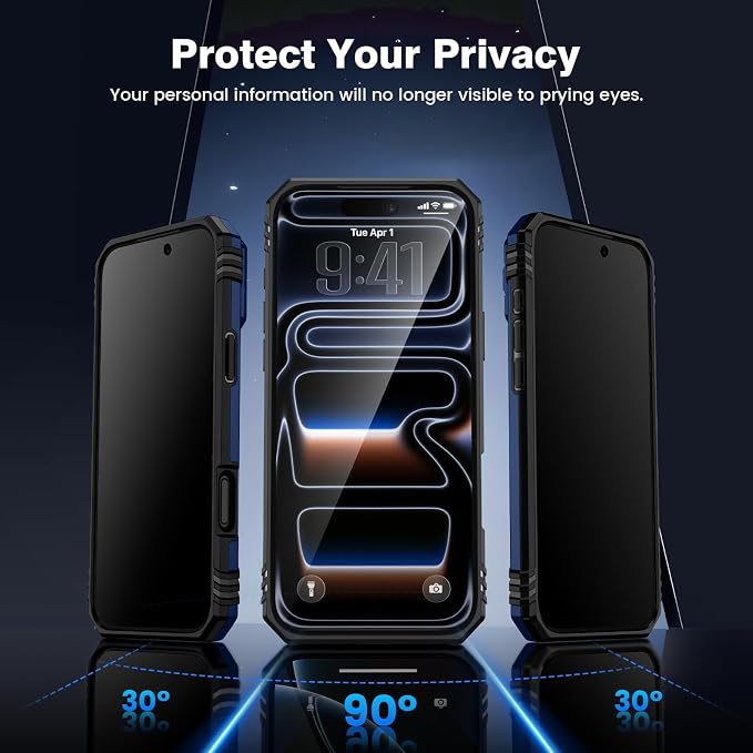 VEGO for iPhone 17 Pro Max Case with Privacy Screen Protector Blue | Slide Camera Cover & Ring Kickstand Military Grade Heavy Duty Protection Cover for iPhone 17 ProMax 5G 6.9 Inch - Blue - Image 3