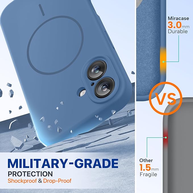 miracase Magnetic for iPhone 16 Plus Case, [Soft Anti-Scratch Microfiber Lining], Compatible with MagSafe, Liquid Silicone Shockproof Drop Protection Phone Case for 16 Plus,Glass Blue - Image 3