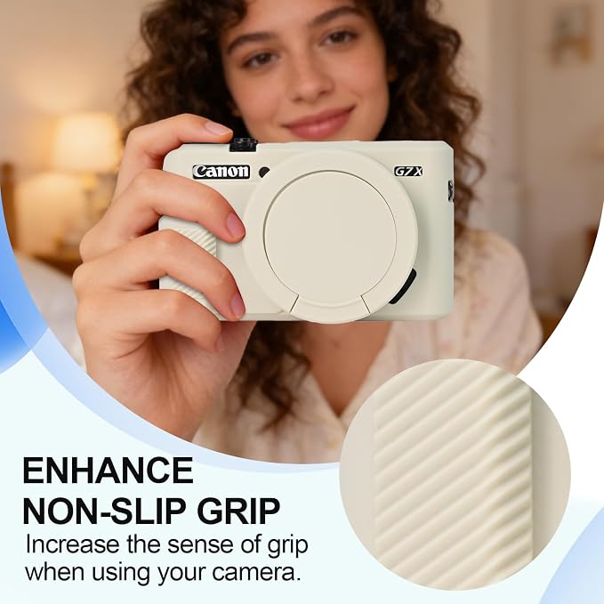 Case with Removable Lens Cover for Canon G7X Mark II/G7XII Camera(Beige) | Soft Silicone Camera Protective Case,Slim Fit,Anti-Scratch,Dustproof,Shockproof,Camera Accessories,For Travel,Daily Use - Image 4
