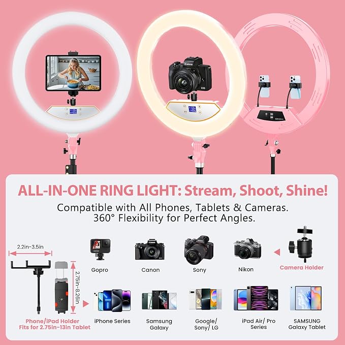 MACTREM Large 22" Ring Light with Stand for iPad iPhone Barber, 75" Tripod | 50W, 6500K CRI90+, LCD Display, 2 USB Ports, Overhead Tripod for TikTok YouTube Makeup Barber Tattoo Photography Video Studio - Image 7