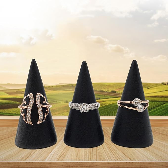 Ring Display Stand 5Pcs Wood Rings Holder Cone Shape Rings Stand Jewelry Display Rack for Business Photoshoot Room Decoration - Image 2