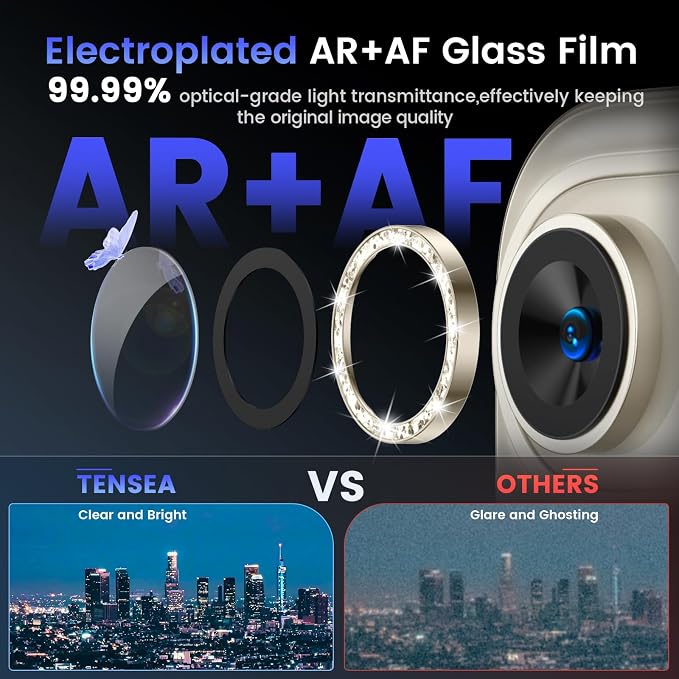 Tensea 2Pack for iPhone Air Camera Lens Protector Bling, Camera Cover | Camera Screen Protector, Metal Individual Ring with 9H Tempered Glass for iPhone 17 Air 6.5inch, HD Clear, Easy Install - Image 3