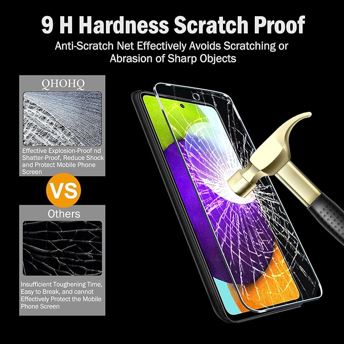 QHOHQ 3 Pack Screen Protector for Samsung Galaxy A52 4G/5G with 3 Packs Camera Lens Protector,Tempered Glass Film,9H Hardness - HD - Anti-Scratch - 2.5D Edge - Anti-Fingerprint - Easy Installation - Image 6