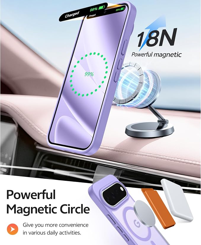 FNTCASE for Google Pixel 11 Pro XL Case, Fit for Magsafe, Screen Protector | Translucent Matte Magnetic Back, 14FT Military Grade Drop Protection, Shockproof Protective Phone Cover, Light Purple - Image 3