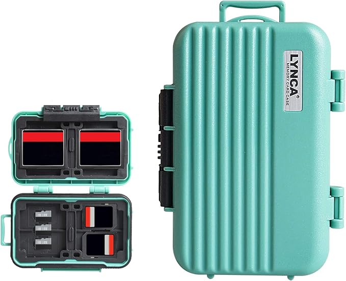 LYNCA 24 Slots Camera Memory Card Case Holder Water-Resistant Anti-Shock SD Card Case Holder Wallet for 8 SD Cards 4 CF Cards 12 Micro SD/TF Cards Storage Box, Compact Memory Cards Wallet (Green) by LYNCA