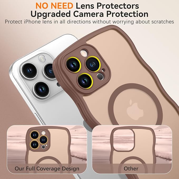 BENTOBEN Magnetic for iPhone 13 Pro Max Case, Cute Wavy [Full Camera Protection][Compatible with MagSafe] Matte Anti-Slip Bumper Women Girls Boys Protective Cover for 13 ProMax 6.7", Desert Titanium - Image 3