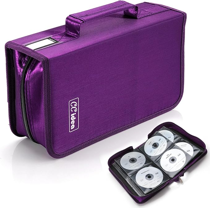 CCidea CD Case DVD Storage Holder, 128 Capacity DVD Cases Organizer CD Plastic Protective Carrying Binder,Portable Cd Wallet for Home Travel (Purple) by CCidea