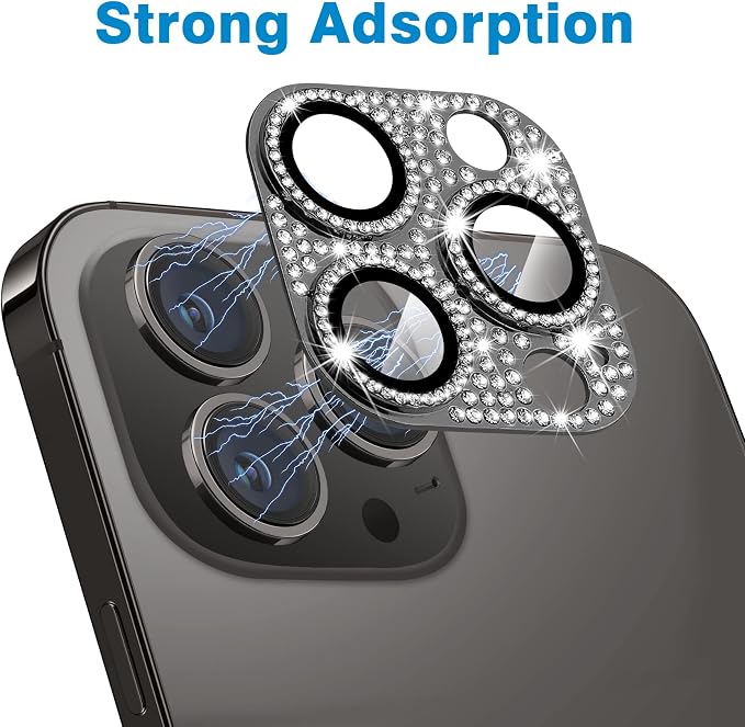 Designed for iPhone 14 Pro and 14 Pro Max Camera Lens Protector, Bling Rhinestone Sparkle Diamond 9H Tempered Glass Lens Cover Shockproof Full Protective Camera Cover, Black - Image 4