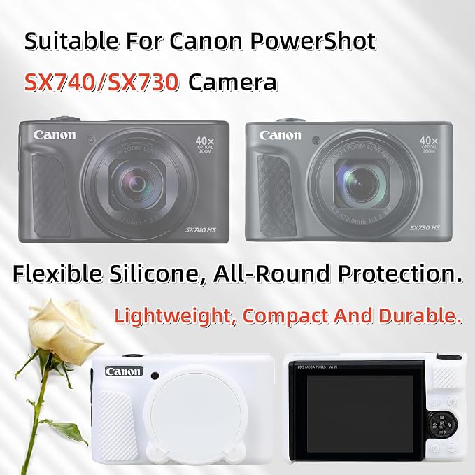 Camera Case for Canon PowerShot SX740/ SX730 Digital Camera, SX740 HS Case | Soft Silicone Protective Case Removable Lens Cover, Comes with 2 Screen Protectors and 1 Wrist Strap. (White) - Image 2