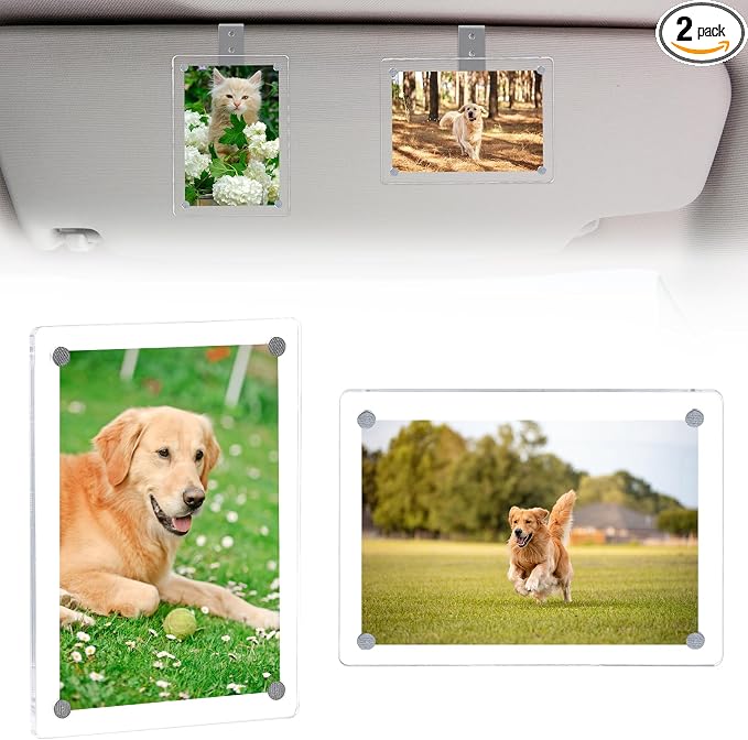 Car Picture Holder 2Pcs Car Picture Frame 4"x3" Acrylic Sun Visor Photo Clip Visor Accessories Photo Display by DAZUINIAO