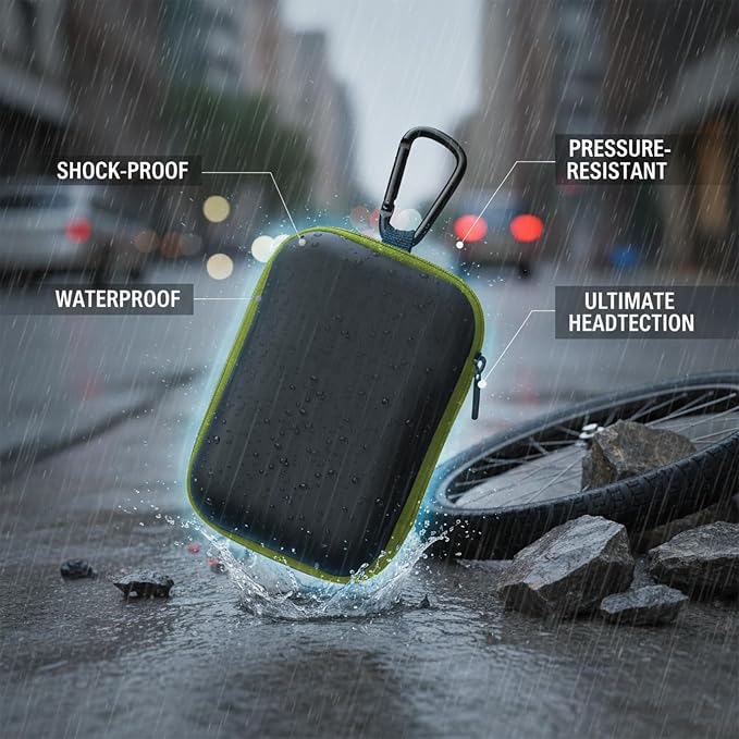 Earbud Case Portable EVA Storage Bag Cell Phone Accessories Organizer with Carabiner for Wired/Wireless Earphone, Earbud, Earpieces, SD Memory Card, Camera Chips, Tech Pouch, Rectangle, Green - Image 3