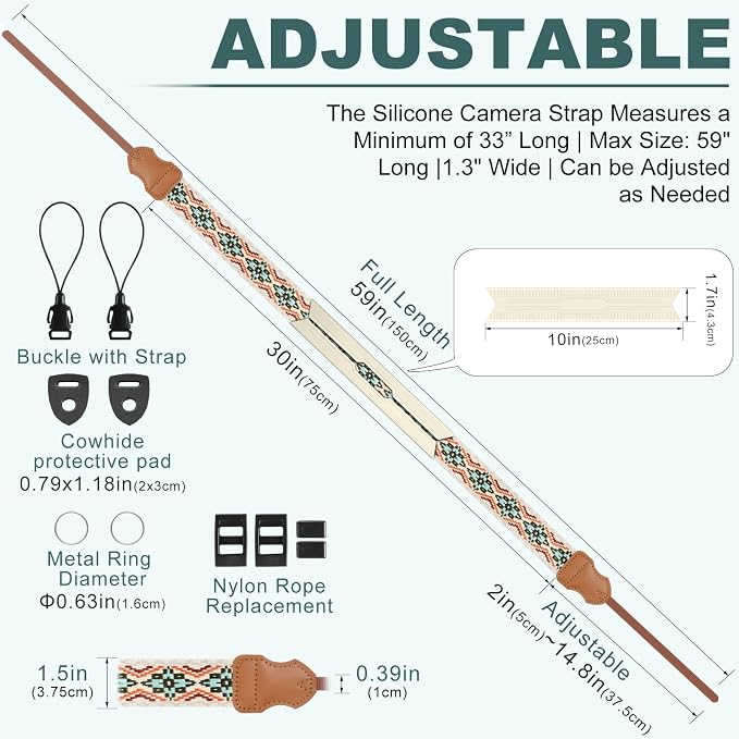 FIEIL Neck Strap Silicone Camera Straps - Padded Camera Strap, 1.5" Wide Adjustable Neck Strap - Compatible with Canon, Nikon, Sony, and More DSLR and Mirrorless Cameras (Blue and Orange Geo) - Image 5