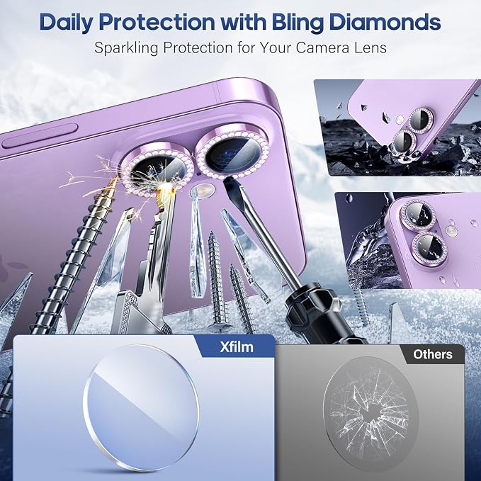 for iPhone 17 Camera Lens Protector Cover Bling Diamond, Purple | Individual Metal, 9H Hardness, Scratch Resistant, Shockproof, Drop Protection, Case Friendly, Stylish Accessories - Image 3