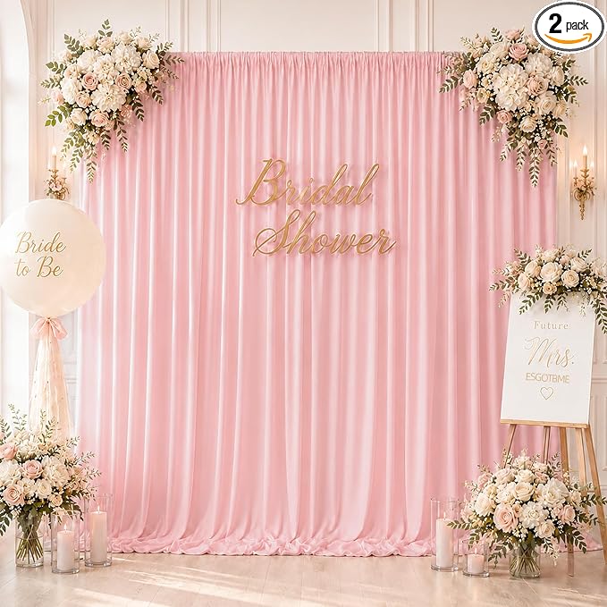 ESGOTBME 10x10ft Wrinkle Free Blush Pink Backdrop Curtain for Parties Soft Fabric Drapes Wedding Pink Curtain Backdrop for Birthday Party Decorations Background for Photography 5x10ft,2 Panels by ESGOTBME