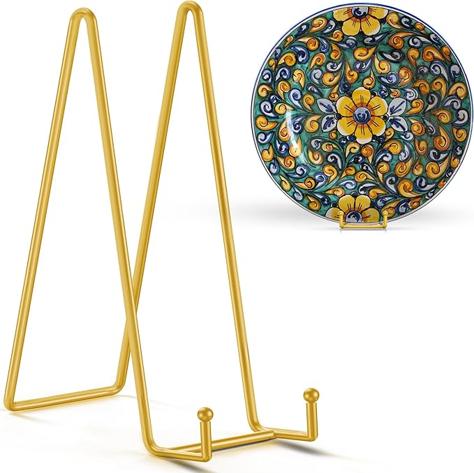 TR-LIFE 14 Inch Gold Metal Plate Stand (2 Pack) - Heavy Duty Display Easel for Large Plates, Frames, Platters and Art by TR-LIFE
