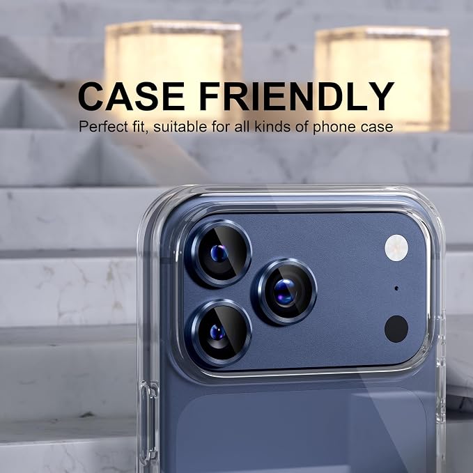 Choiche for iPhone 17 Pro/iPhone 17 Pro Max Camera Lens Protector | Ultra HD, 9H Tempered Glass Camera Cover Screen Protector Metal Ring Decoration Accessories (Blue) - Image 4