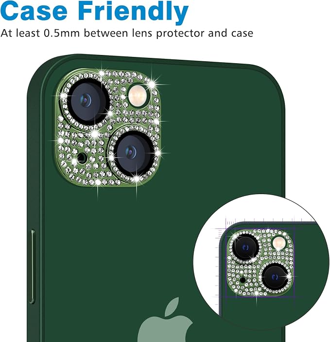 for iPhone 13 & iPhone 13 Mini Camera Lens Protector, Bling 3D Rhinestone Sparkle Diamond 9H Tempered Glass Camera Cover Anti Scratch Shockproof Metal Lens Screen Full Protective Cover - Image 4
